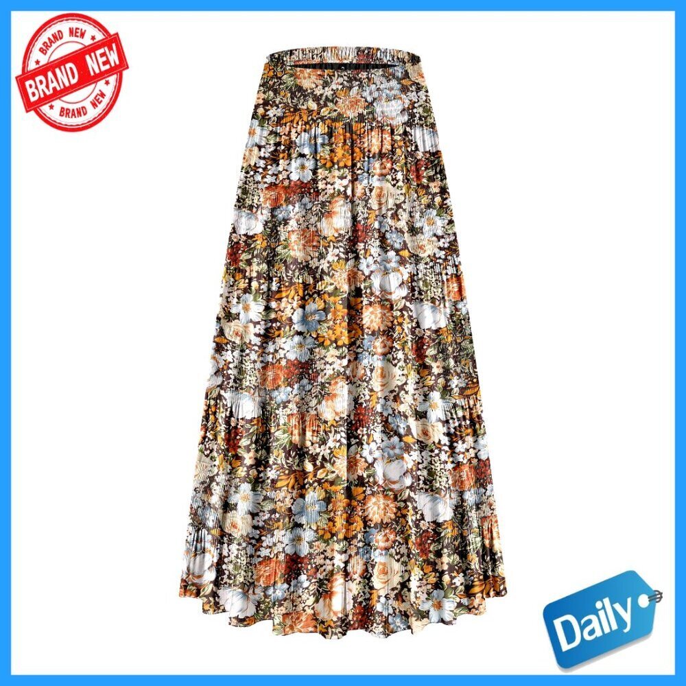 Chiffon Elastic High Waist Tiered Pleated A-Line Maxi Skirt